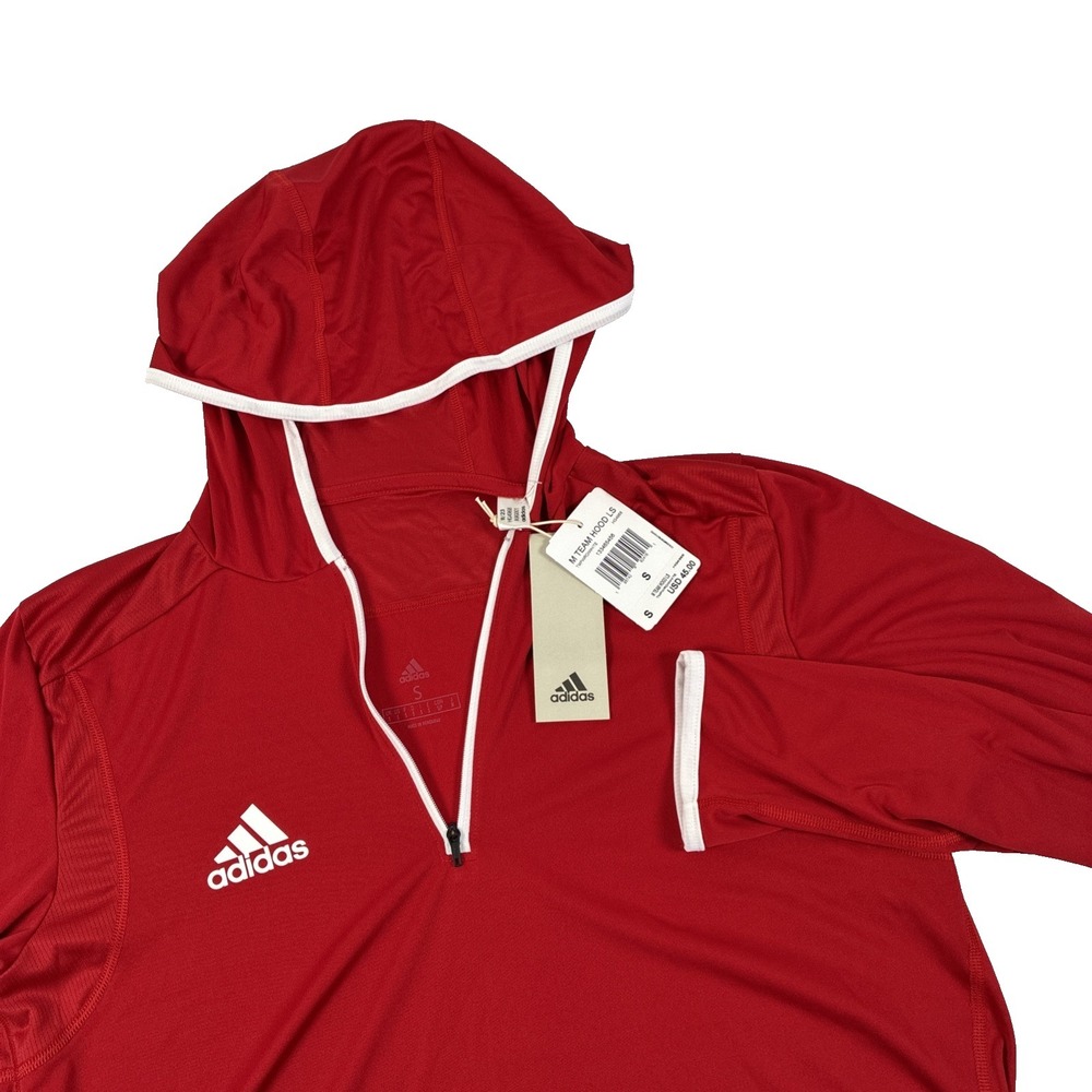 New Mens Adidas Team Hoodie 1/4 Zip Size Small NWT Red White $45 Lightweight